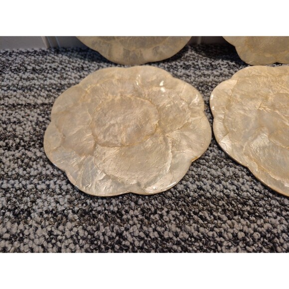 6 Capiz Shell Cork Backed Round With Scallop Edge Placemat/Trivets Phillipines - Picture 8 of 16